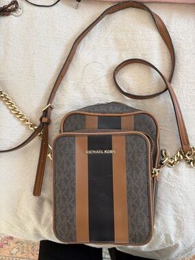 Michael Kors Brown and Black Vertical Stripe Messenger Bag